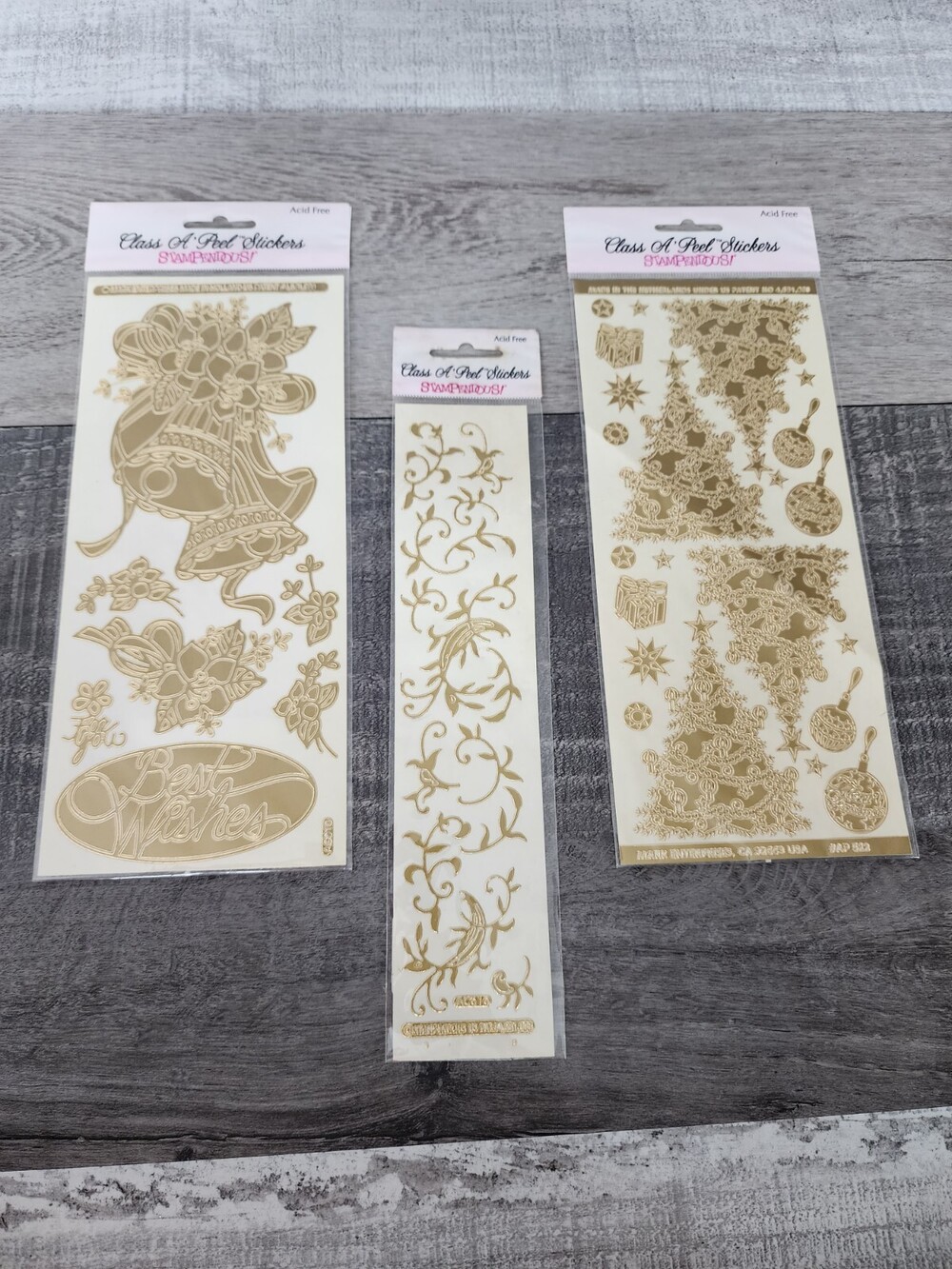 Retired Stampendous 3 sets Embossed Gold Christmas + Flower Stickers NEW HTF #29
